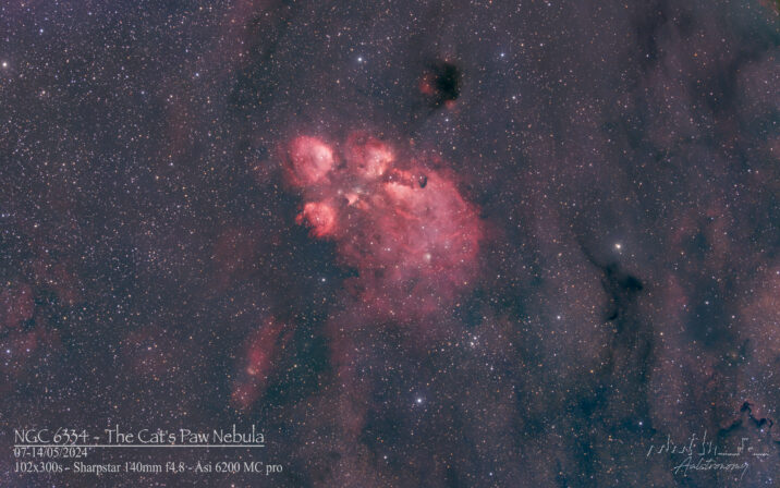 NGC 6334 – Cat’s Paw Nebula (Remote observatory)